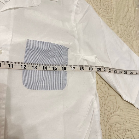 NWT Frank & Eileen Untuckable Stripe Pocket Button-Up Shirt, white, size M - Picture 9 of 11